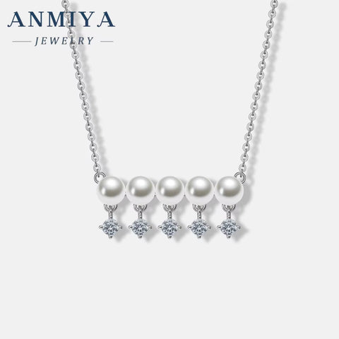 ANMIYA 925 Sterling Silver Fashion Jewelry Silver Heart Necklace Cubic Zirconia Pendant Necklace Jewelry Women