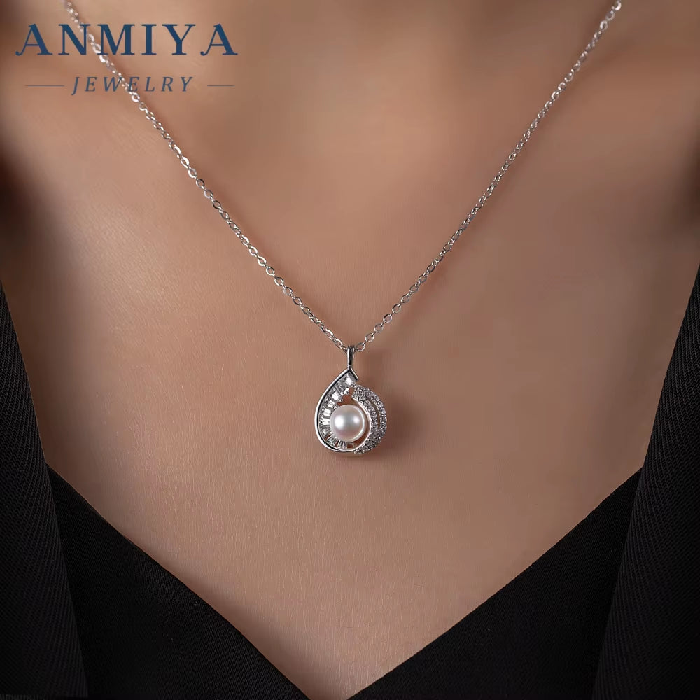 ANMIYA Water Resistant Plated Gold Jewelry Water Drop Shape Fresh Water Pearl 925 Silver Earrings Set Necklace
