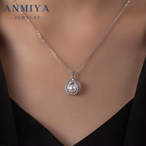 ANMIYA Water Resistant Plated Gold Jewelry Water Drop Shape Fresh Water Pearl 925 Silver Earrings Set Necklace