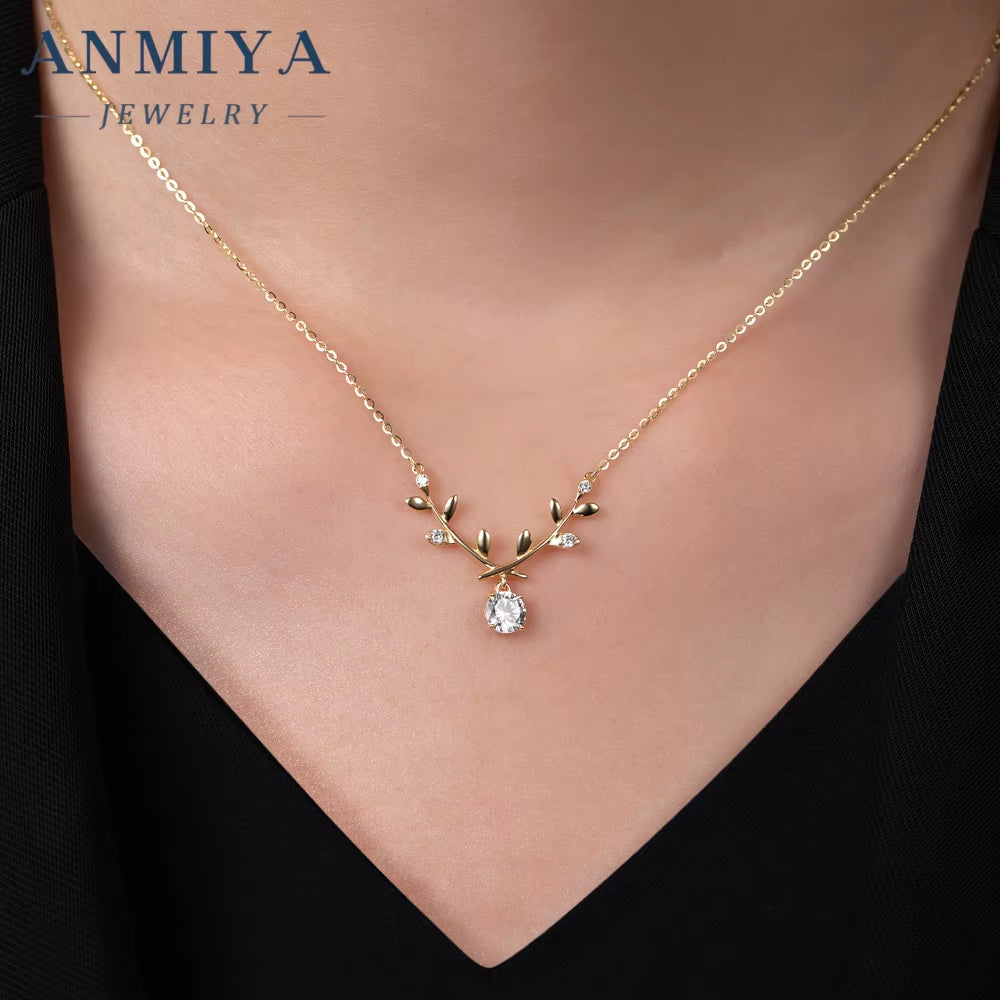 ANMIYA Custom 925 Sterling Silver Dubai Bridal Jewelry Cubic Zirconia Leaf Shape Necklace Set for Women'S Party