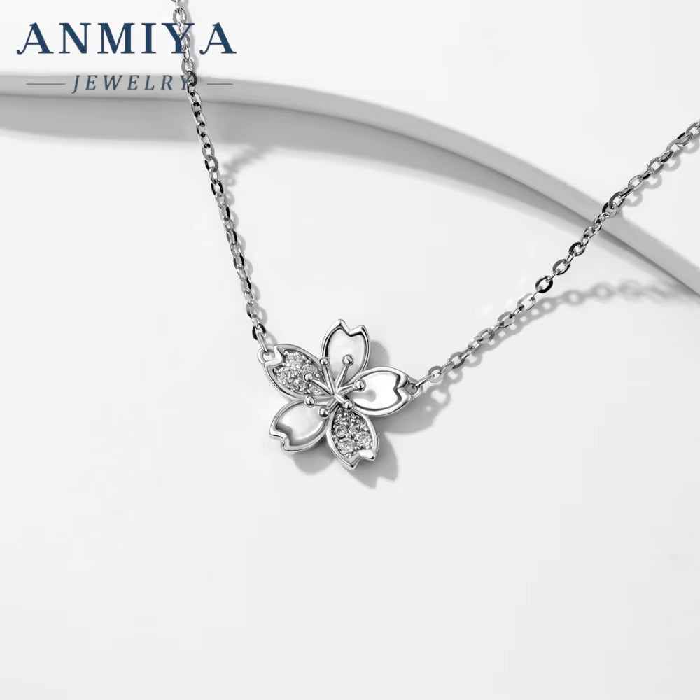 Fashion 925 Sterling Silver Fashion Spring Flower Shape Necklace for Girl
