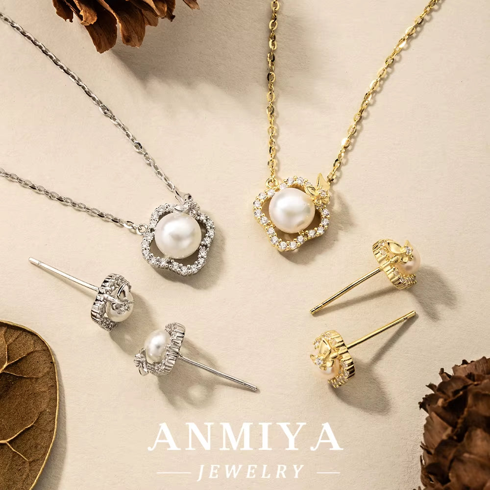 INS Trendy Fashion Four Leaf Clover Freshwater Pearl Necklace Earrings Set Stylish 925 Sterling Silver Bridal Jewellery