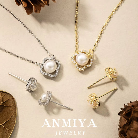 INS Trendy Fashion Four Leaf Clover Freshwater Pearl Necklace Earrings Set Stylish 925 Sterling Silver Bridal Jewellery