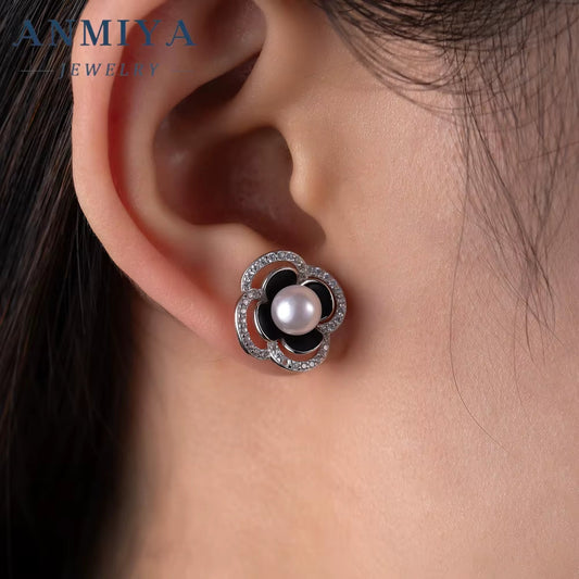 ANMIAY 18K Gold 4 Leaf Clover Flower Stud Classic Earrings Real Leaf Earrings Clover Stud 18K Gold 925 Silver Leaf Stud Earrings