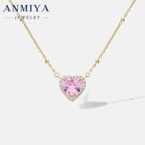 ANMIYA Bestfriend Jewelry Girlfriend 925 Silver Custom Pink Pear Ice Cut Heart Shape Trendy Fashion Weddings Parties