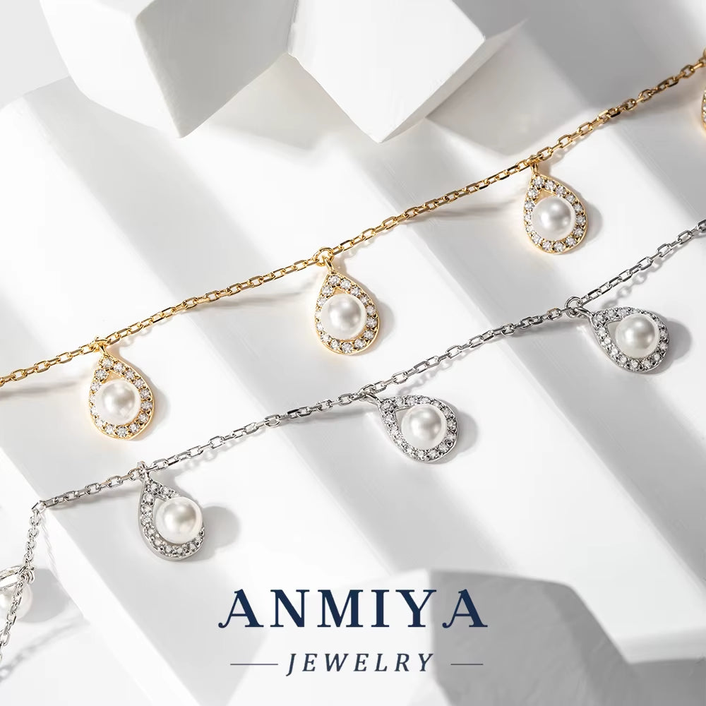 Vintage Silver Jewelry Four-Leaf Clover Bracelet with Water Drop Design & Pearl Inlay, Spring Ring Closure for Boho Style