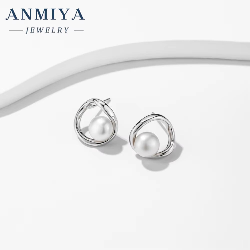 ANMIYA Design High Quality CZ Ladies Earrings Jewelry Zircon Earrings Pearl Wedding Bridal Stud Earrings Women