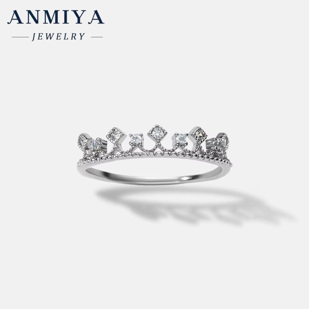 ANMIYA Custom Fashion Diamond Crown Ring 925 Sterling Silver Advanced Snake Shape Cubic Zirconia Fine Jewelry Ring for Women