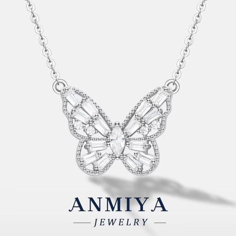 ANMIYA Stock Available Fine Jewelry Pendants Charms Women'S Ornament 925 Silver Butterfly Necklace