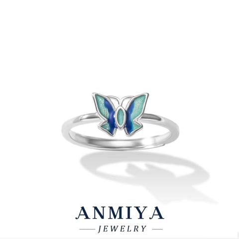 Wholesale Trendy S925 Blue Butterfly Ring, Adjustable Silver Jewelry Bulk Orders for Holiday Gifts, Beach Party