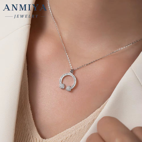 High Quality Dubai Classic 925 Silver 18K Gold Crescent Moon Pendant Necklace