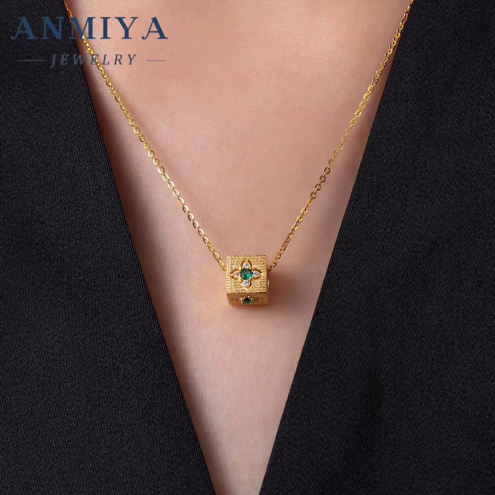 Custom Zircon Block Pendant 18K Gold Filled Plated Clover Fashion Jewelry Necklaces for Women Wholesale
