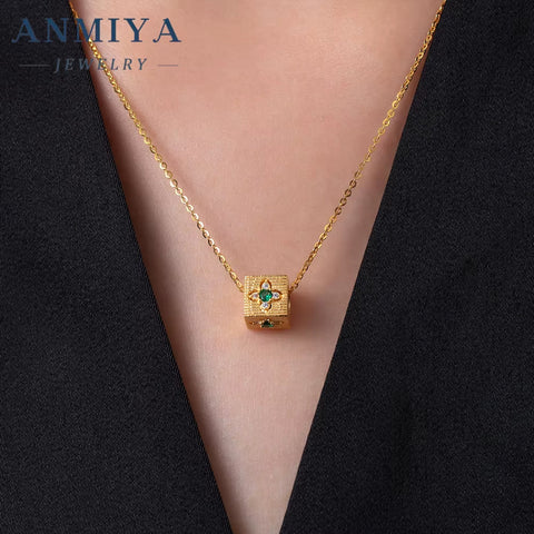 Custom Zircon Block Pendant 18K Gold Filled Plated Clover Fashion Jewelry Necklaces for Women Wholesale