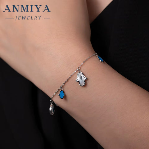 925 Sterling Silver Birthday Day Jewelry Gift Fine Jewelry Adjustable Link Chain Sparkling Blue Evil Eyes Bracelet for Women
