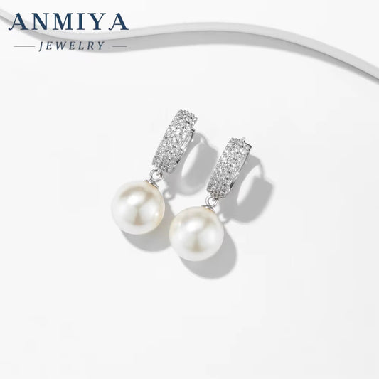 ANMIYA Elegant Daily Wear Jewelry 925 Silver Design Large Pearl Pendant Earrings