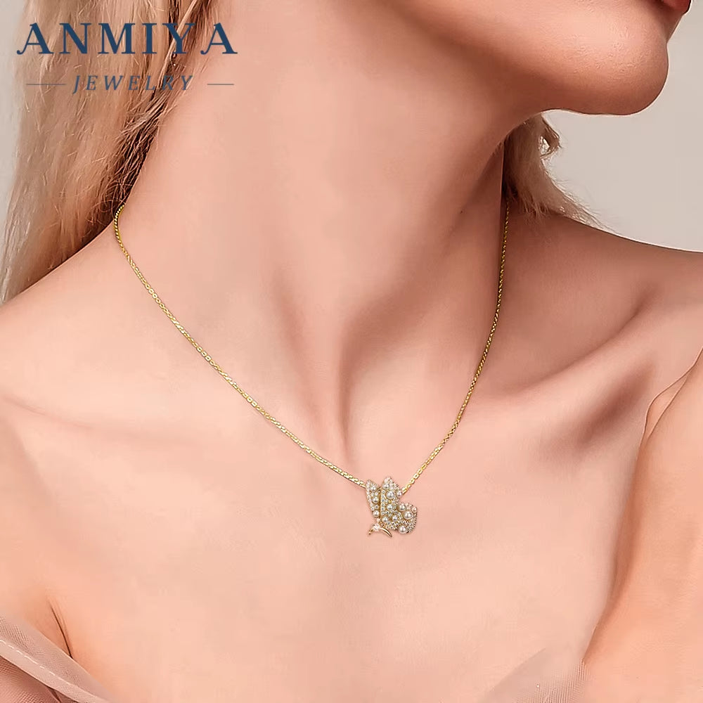 Wholesale Minimalist Jewelry 925 Sterling Silver Jewelry 18K Gold Plated Diamond Pearl Butterfly Necklaces