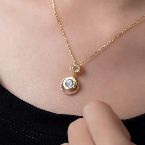 Fashion 925 Sterling Silver 18K Gold Plated Jewelry Chain round Brand Cubic Zirconia Pendant Necklace