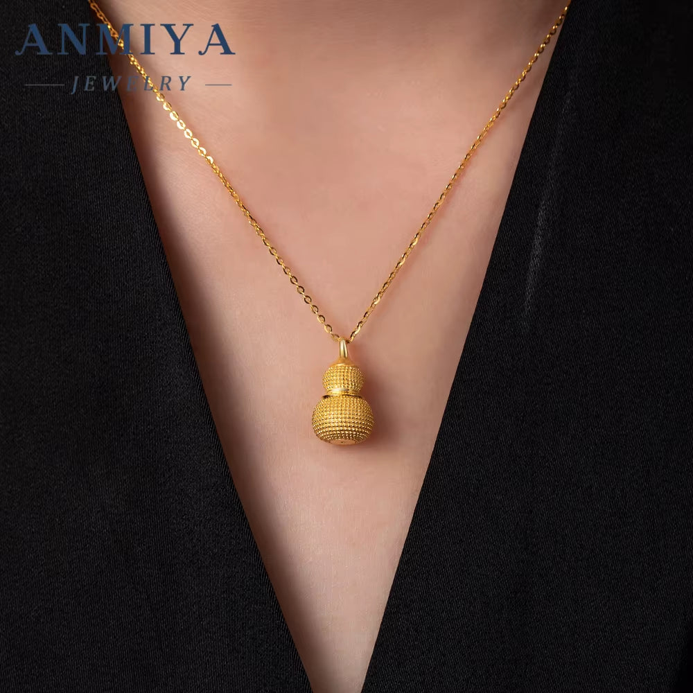 ANMIYA Cute Calabash Pendant 925 Sterling Silver 18K Gold Necklace for Women Girlfriend