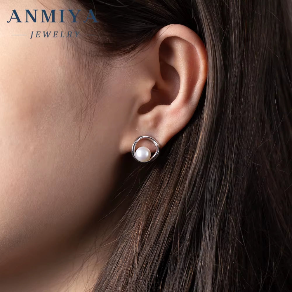 ANMIYA Design High Quality CZ Ladies Earrings Jewelry Zircon Earrings Pearl Wedding Bridal Stud Earrings Women