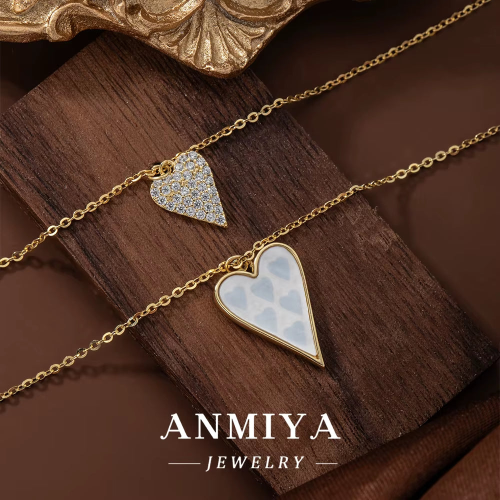 Double Chain Jewelry Wholesale Heart Choker White Shell Pearl 18K Gold Plated Pendant Necklace for Women