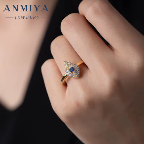High Quality Custom 18K Gold 925 Sterling Silver Ring Women Trendy Blue Devil'S Eye Zircon Fashion Rings