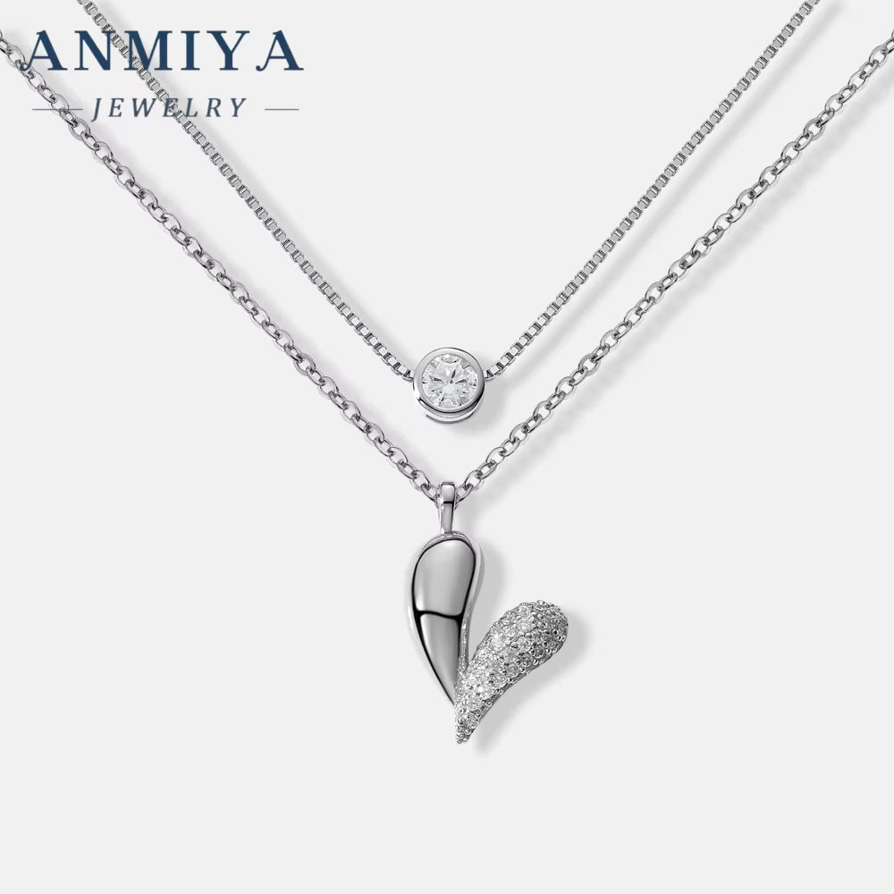 ANMIYA Best Selling Multi-Layered Layering Necklace 925 Silver Heart Fine Jewelry 925 Sterling Silver Necklace