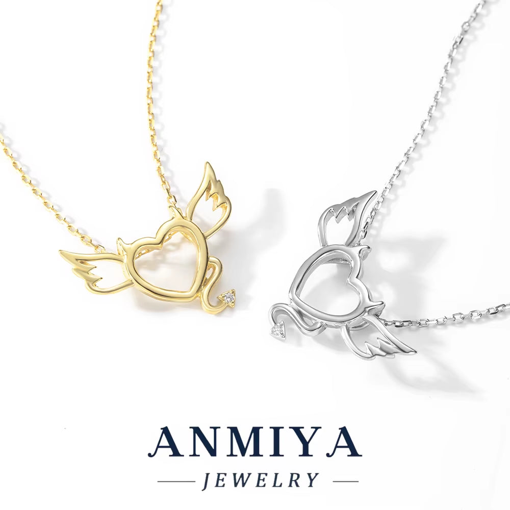 ANMIYA Simple 925 Sterling Silver Heart Zircon Pendant Jewelry European and American Women'S Love Necklace