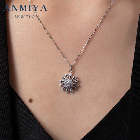 Luxury 925 Silver White Zircon Big Sunflower Diamond Necklace for Women Girl Besrfriend