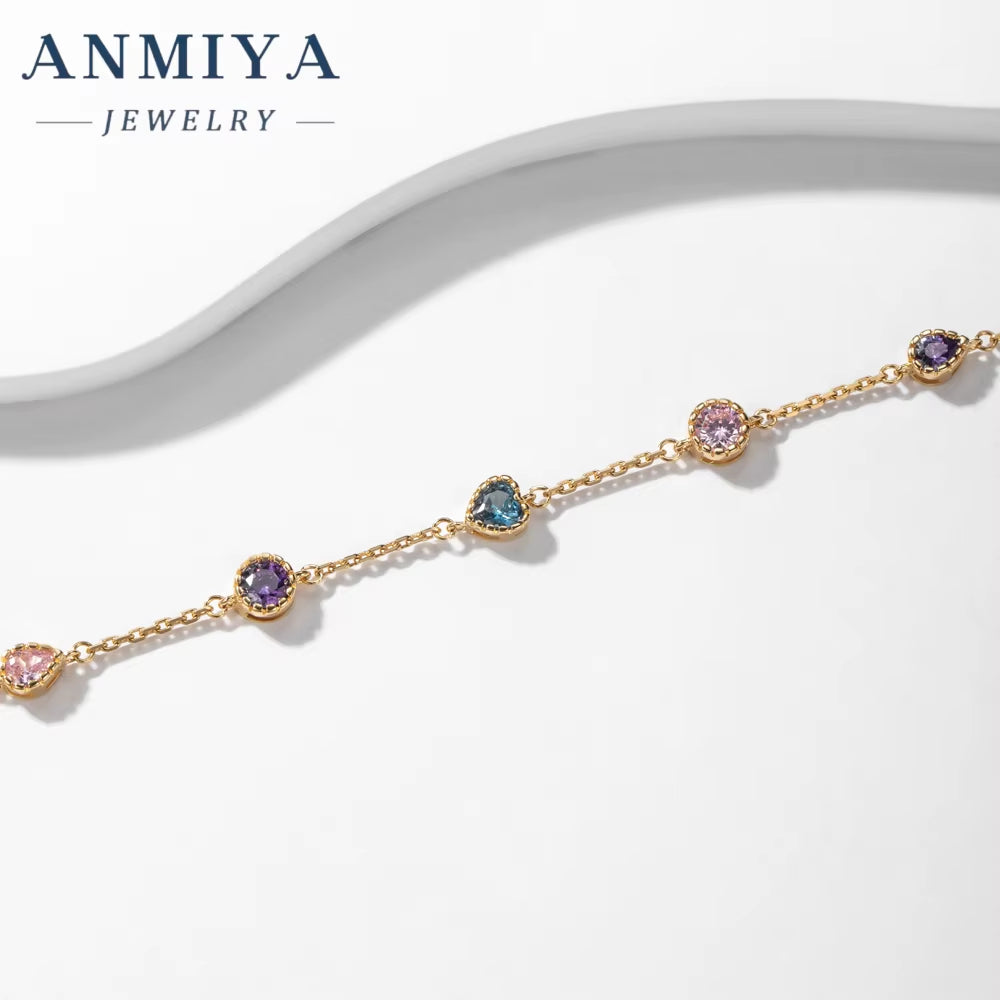 Fine Jewelry 925 Sterling Silver 18K Gold Plated Simple Design Heart Shape Chain Bracelet for Women