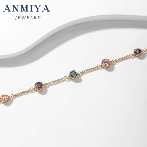 Fine Jewelry 925 Sterling Silver 18K Gold Plated Simple Design Heart Shape Chain Bracelet for Women