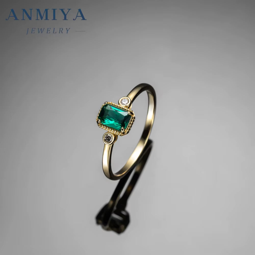 Europe and America High Quality Jewelry Silver 925 Cubic Zirconia Ring Lab Created Green Emerald Promise Rings