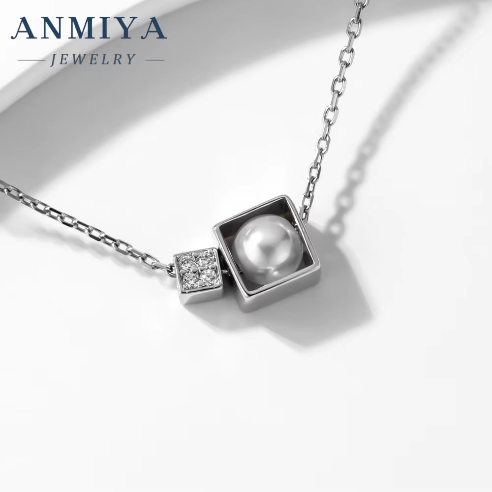 Latest Design Fine Jewelry 925 Sterling Silver Necklace Inlaid Square Fresh Water Pearls Beat Gift Necklace