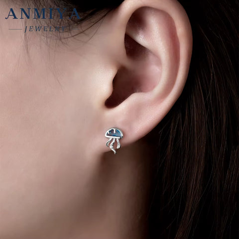 Delicate Silver Jewelry Artisan Silver 925 Set Necklace and Earring Sets Featuring Jellyfish Design for Feminine Daily Use