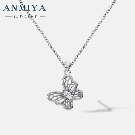 ANMIYA Elegant Hollow Out Zircon Butterfly Necklace 18K Gold 925 Silver Necklace for Women