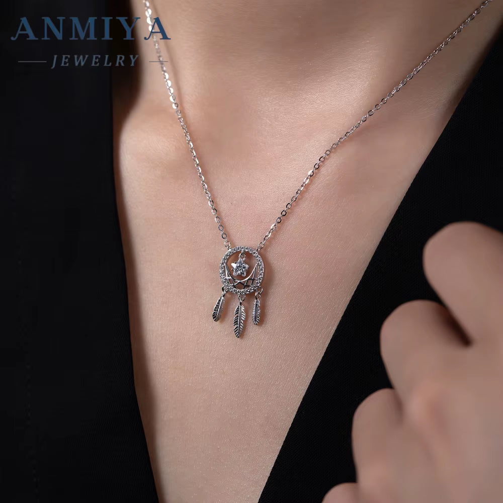 18K Gold Plated 925 Sterling Silver Dream Catcher Pendant Collarbone Necklace with Zircon Thanksgiving Gift for Female
