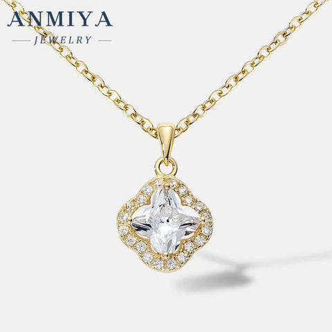 ANMIYA CUSTOM OEM Fine Jewelry Zircon 925 Sterling Silver Four Leaf Clover Flower Romantic Pendant Women Necklaces