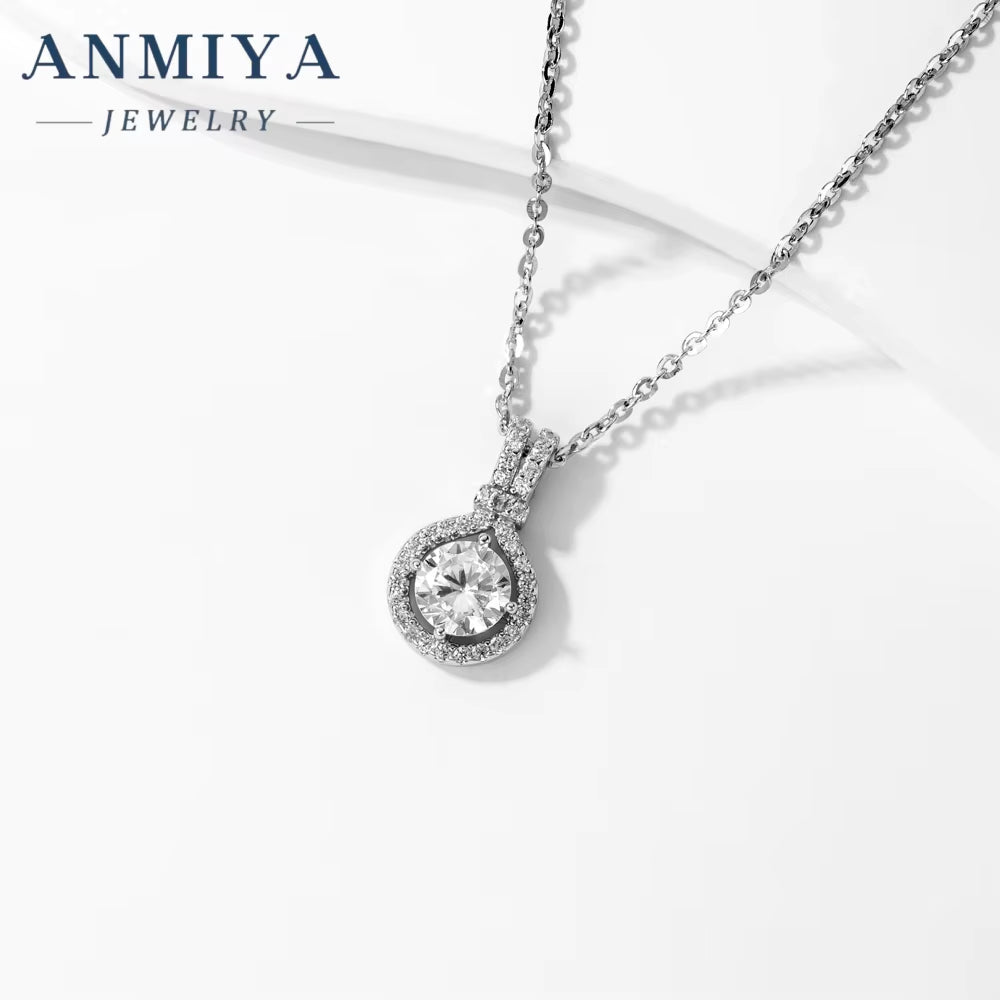 ANMIYA Dainty 925 Sliver Pendant round Cut Cubic Moissanite Simple Pendant Necklace for Women Girls