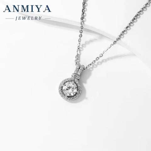 ANMIYA Dainty 925 Sliver Pendant round Cut Cubic Moissanite Simple Pendant Necklace for Women Girls