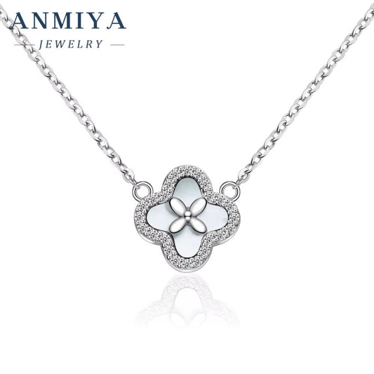 Dainty Shell Clover Charm Necklace 925 Silver Jewelry Fashion Necklaces for Women