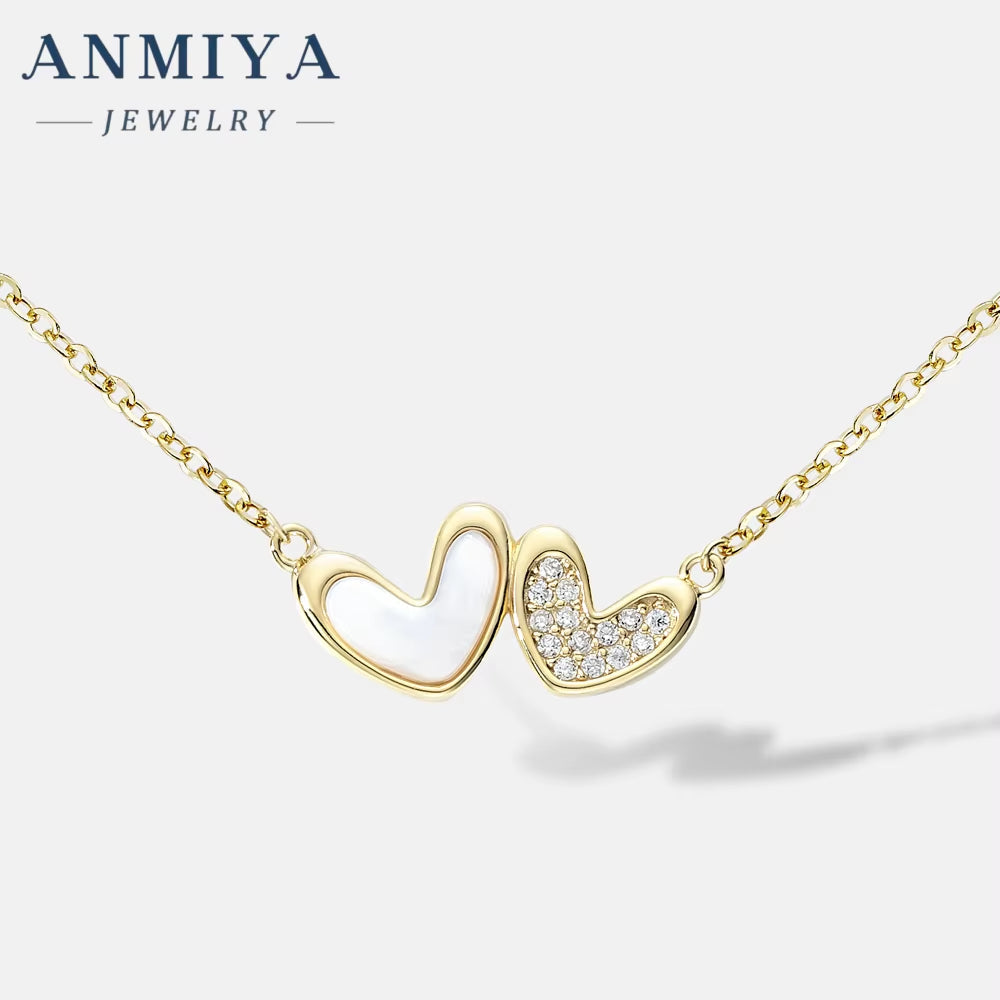 Exquisite 925 Sterling Silver Double Heart Pendant Linked Charm Best Jewelry Gift Couple Chain Necklace for Couples