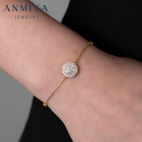 Wholesale Fashionable Charm Inlaid round Zircon Minimalist Wrist Chain Tennis 18K Gold 925 Silver Bracelet