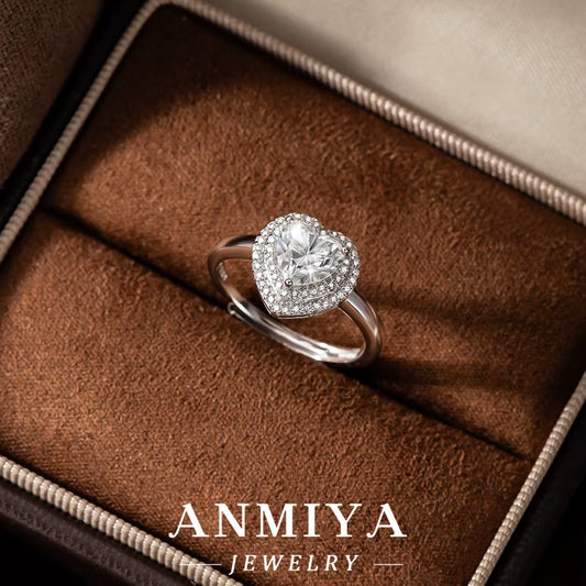 Valentine'S Silver Jewelry Gift - Heart-Shaped 925 Sterling Silver Moissanite Promise Ring with Velvet Box