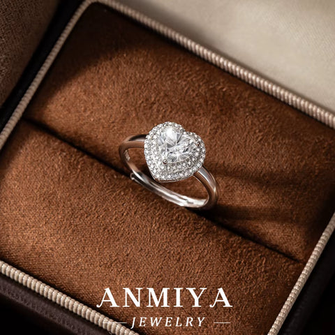 Valentine'S Silver Jewelry Gift - Heart-Shaped 925 Sterling Silver Moissanite Promise Ring with Velvet Box