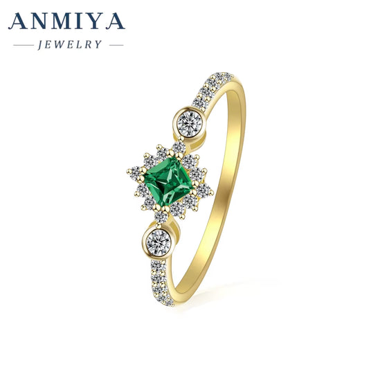 Wholesale 18K Gold Plated Green Cubic Zircon Rings for Women Gold Jewelry Ring Jewelry