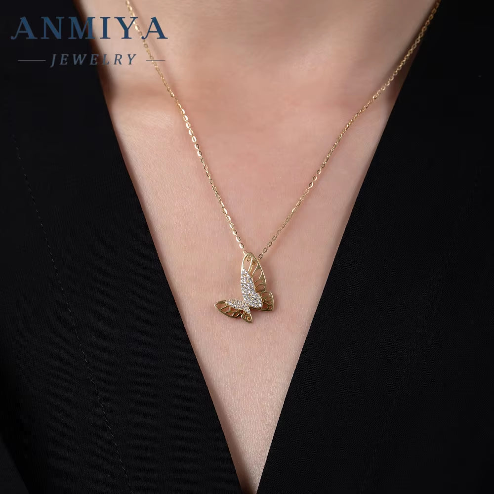 Hollowed Out Butterfly 18K Gold Plated Pendant Gold Butterfly Diamond Chain Ladies Gift Banquet Women Necklace