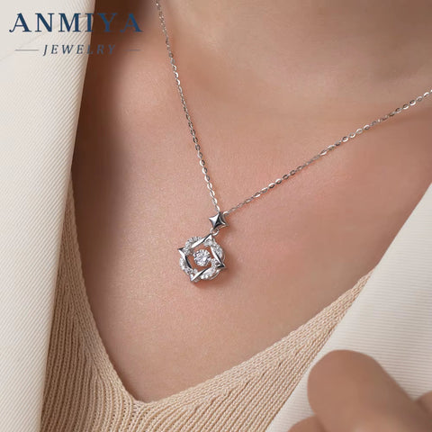 ANMIYA 925 Sterling Silver Necklace Girl Luxury Hexagram Pendant Necklace for Girlfriend