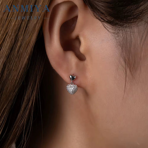 New Design Zircon Charms Heart Shaped Stud Earrings Women Luxury Pendant Earrings 925 Sterling Silver Jewelry Stud Earrings