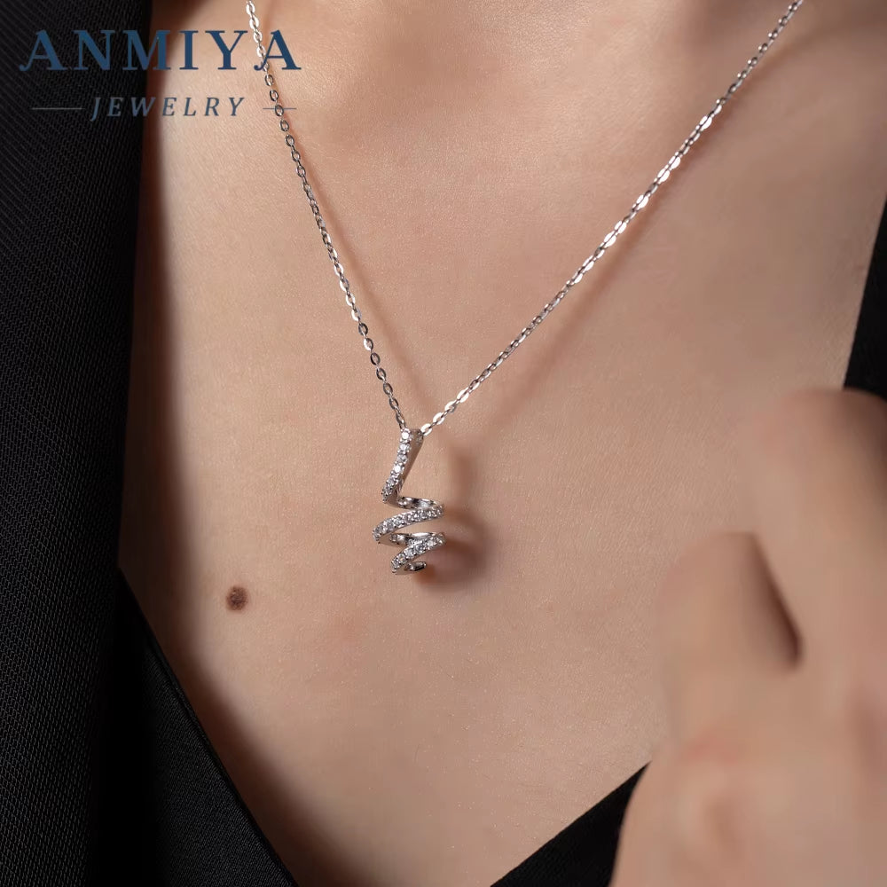 ANMIYA Minimalist Surround Rose Gold Plated Necklace Sterling Silver Fashion Jewelry Girls Necklaces