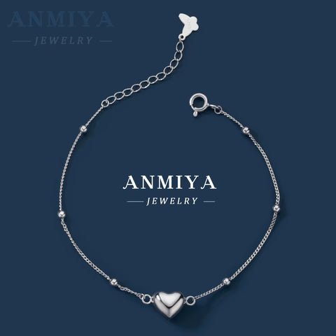 ANMIYA Ins Niche Girl'S Heart Bracelet Waterproof Heart Charm Chain Bangles 925 Silver Women Fine Fashion Bracelet