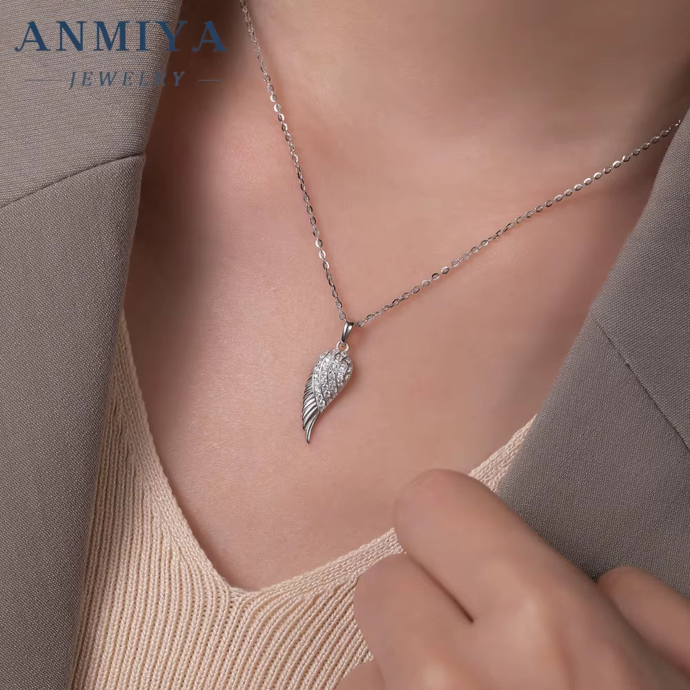 ANMIYA Custom High Class 925 Sterling Silver Pendant Necklace Gold Link AAA Cubic Zirconia Rhodium Plated Necklace